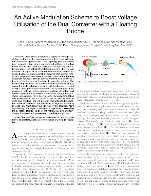 An active modulation scheme to boost voltage utilisation of the dual converter with a floating bridge Thumbnail