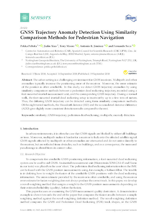 GNSS trajectory anomaly detection using similarity comparison methods for pedestrian navigation Thumbnail