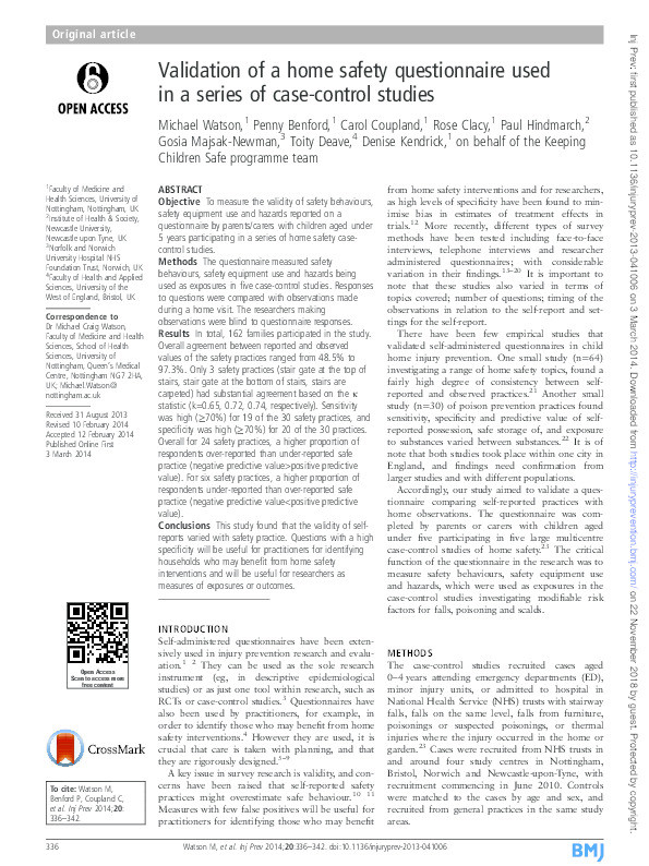 Validation of a home safety questionnaire used in a series of case-control studies Thumbnail