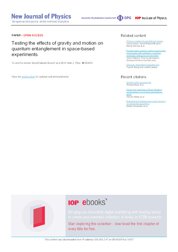 Testing the effects of gravity and motion on quantum entanglement in space-based experiments Thumbnail