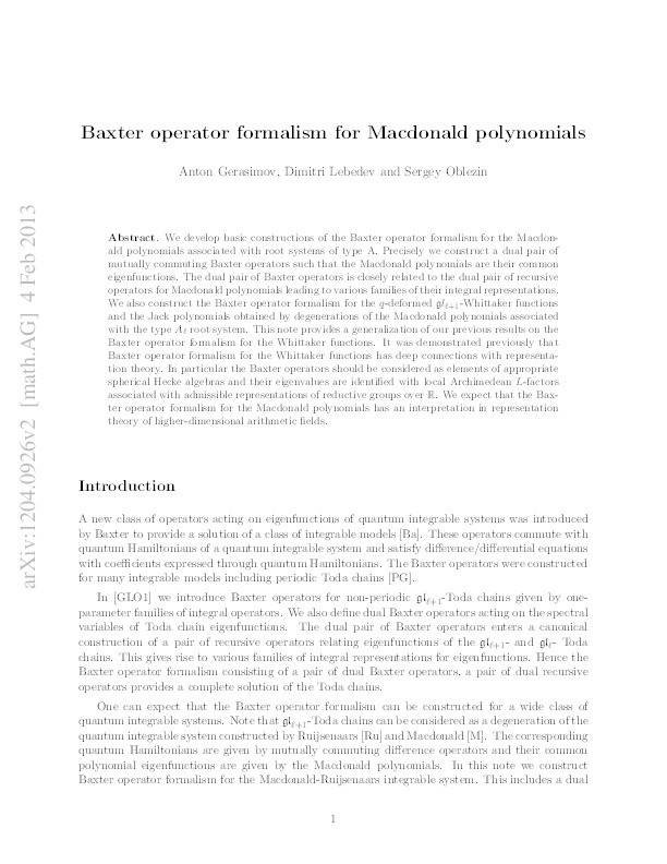 Baxter Operator Formalism for Macdonald Polynomials Thumbnail