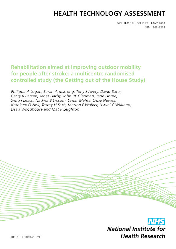 Rehabilitation aimed at improving outdoor mobility for people after stroke: a multi-centre randomised controlled study (the Getting out of the House Study) Thumbnail