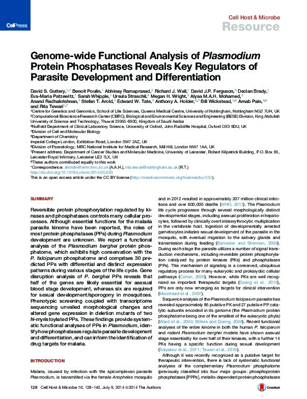 Genome-wide Functional Analysis of Plasmodium Protein Phosphatases Reveals Key Regulators of Parasite Development and Differentiation Thumbnail