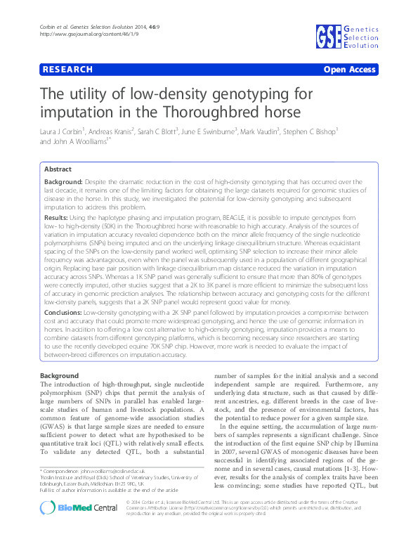 The utility of low-density genotyping for imputation in the Thoroughbred horse Thumbnail