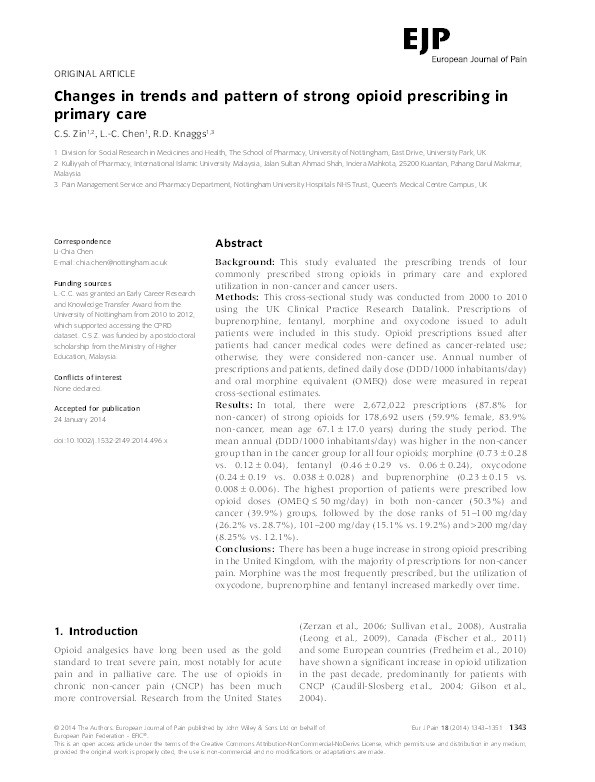 Changes in trends and pattern of strong opioid prescribing in primary care Thumbnail