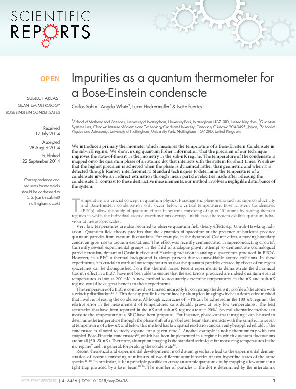 Impurities as a quantum thermometer for a Bose-Einstein condensate Thumbnail