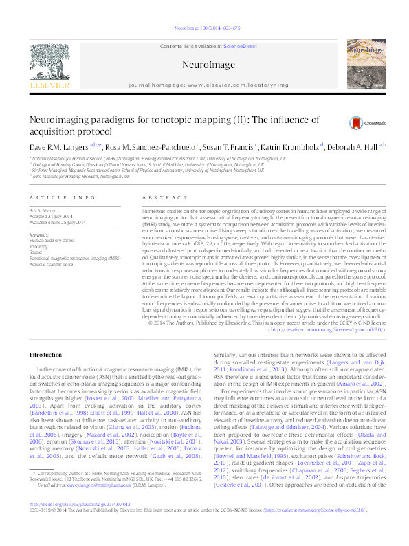 Neuroimaging paradigms for tonotopic mapping (II): the influence of acquisition protocol. Thumbnail