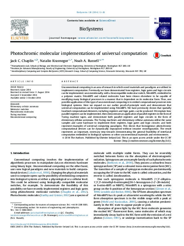 Photochromic molecular implementations of universal computation Thumbnail