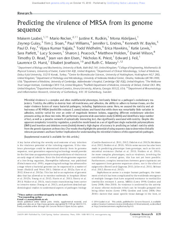 Predicting the virulence of MRSA from its genome sequence Thumbnail