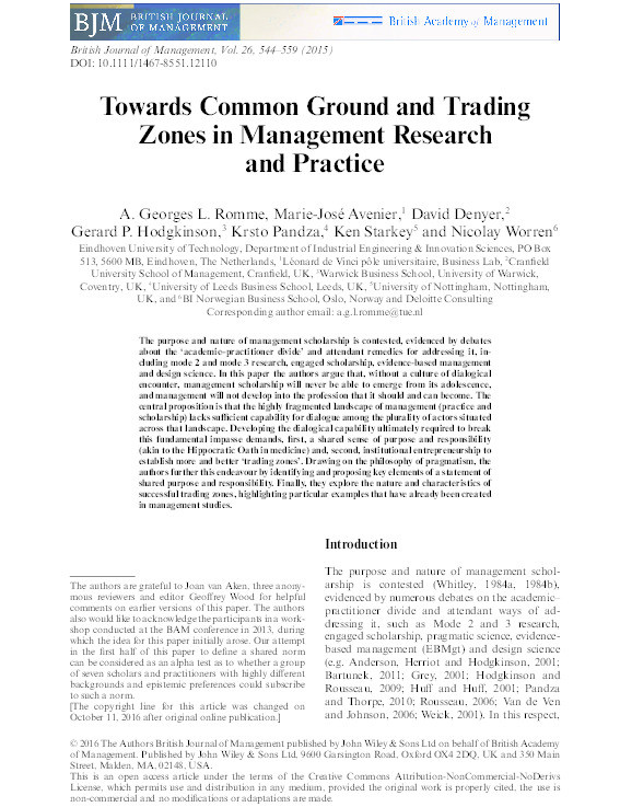 Towards common ground and trading zones in managment research and practices Thumbnail