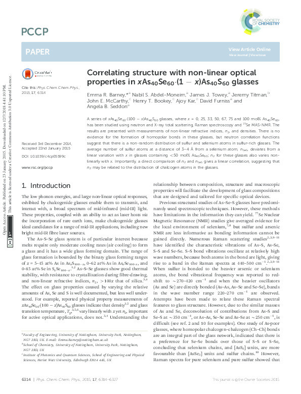 Correlating structure with non-linear optical properties in xAs40Se60 x (1 ? x)As40S60 glasses Thumbnail