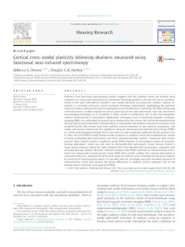 Cortical cross-modal plasticity following deafness measured using functional near-infrared spectroscopy Thumbnail