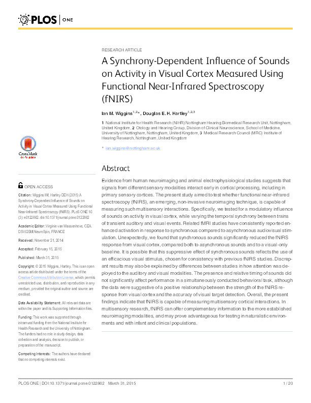 A synchrony-dependent influence of sounds on activity in visual cortex measured using functional near-infrared spectroscopy (fNIRS) Thumbnail