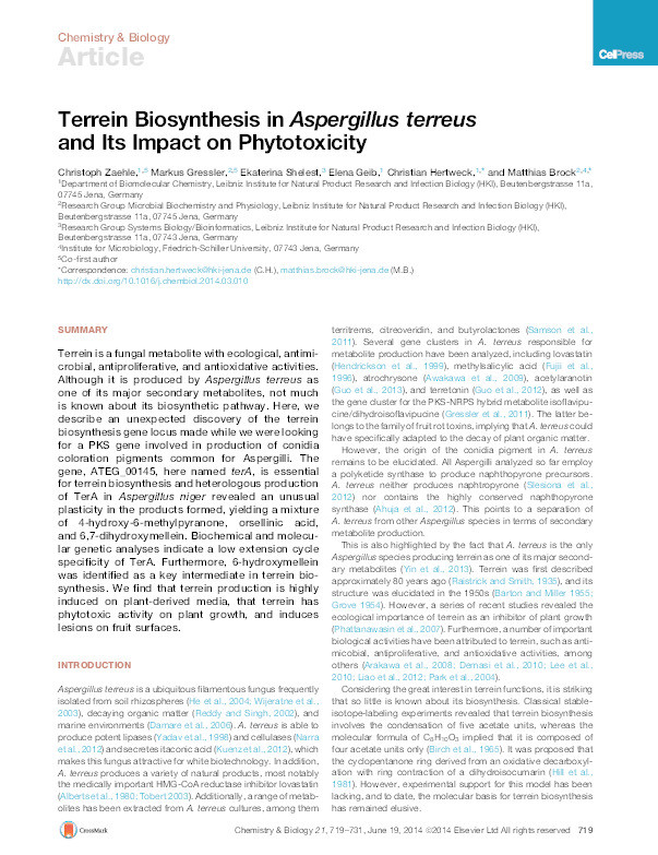 Terrein Biosynthesis in Aspergillus terreus and Its Impact on Phytotoxicity Thumbnail