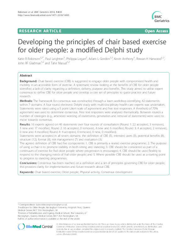 Developing the principles of chair based exercise for older people: a modified Delphi study Thumbnail