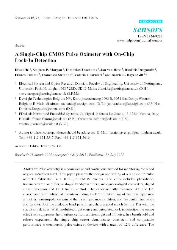 A single-chip CMOS pulse oximeter with on-chip lock-in detection Thumbnail