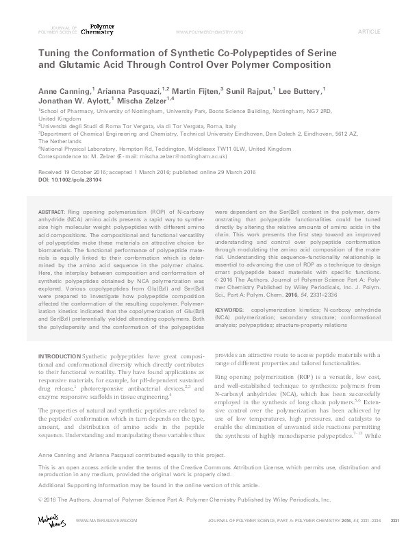 Tuning the conformation of synthetic co-polypeptides of serine and glutamic acid through control over polymer composition Thumbnail