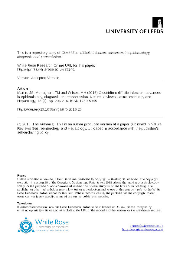 Clostridium difficile infection: epidemiology, diagnosis and understanding transmission Thumbnail