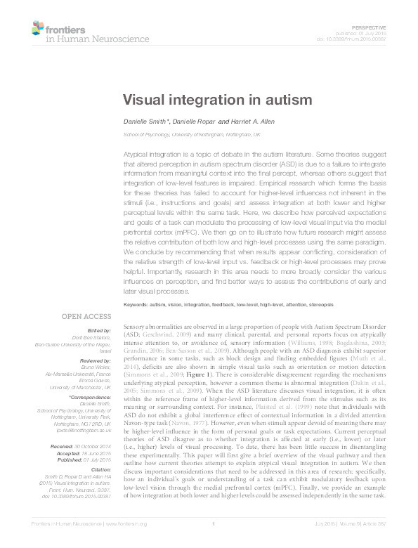 Visual integration in autism Thumbnail