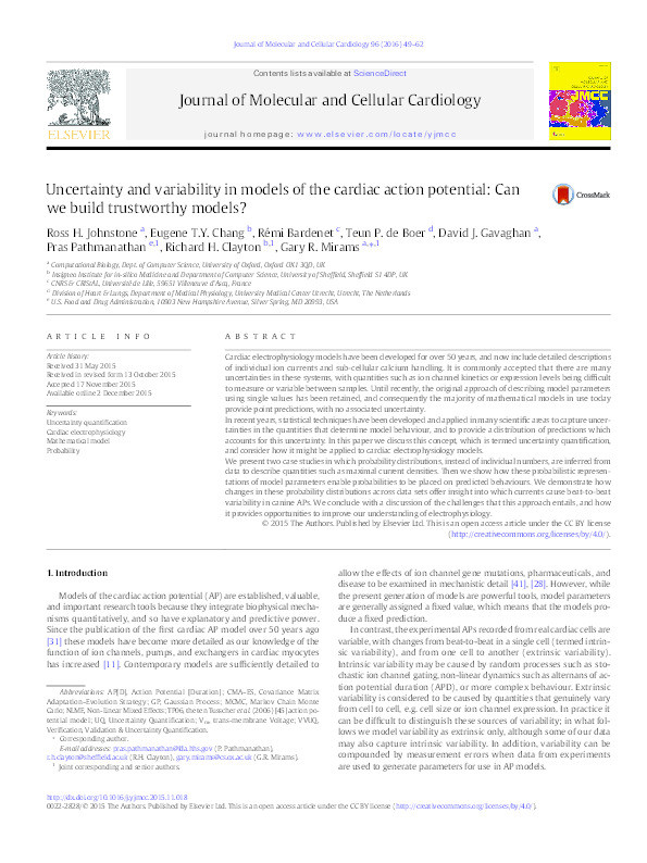 Uncertainty and variability in models of the cardiac action potential: Can we build trustworthy models? Thumbnail