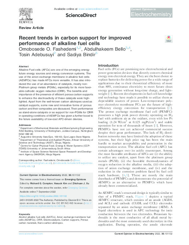 Recent trends in carbon support for improved performance of alkaline fuel cells Thumbnail