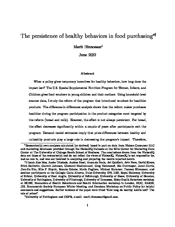 The Persistence of Healthy Behaviors in Food Purchasing Thumbnail