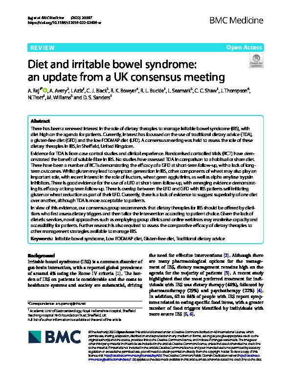 Diet and irritable bowel syndrome: an update from a UK consensus meeting Thumbnail