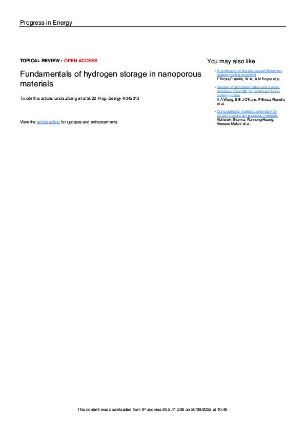 Fundamentals of hydrogen storage in nanoporous materials Thumbnail