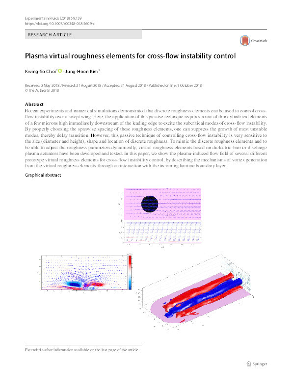 Plasma virtual-roughness elements for cross-flow instability control Thumbnail