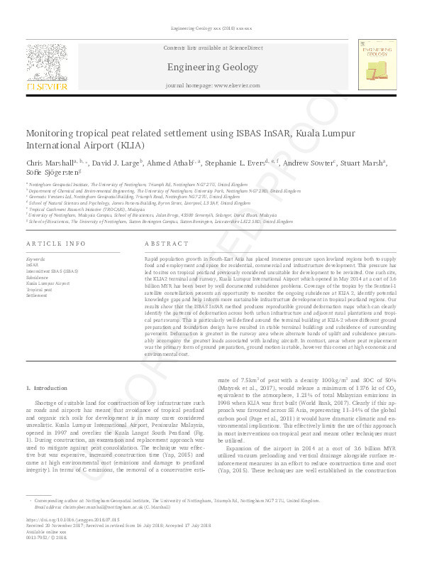 Monitoring tropical peat related settlement using ISBAS InSAR, Kuala Lumpur International Airport (KLIA) Thumbnail