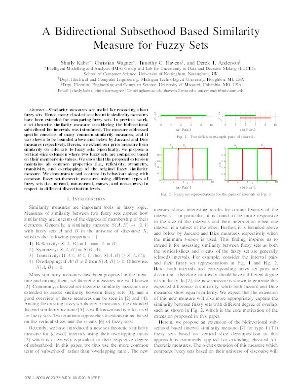 A bidirectional subsethood based similarity measure for fuzzy sets Thumbnail