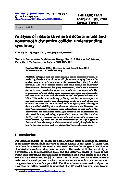 Analysis of networks where discontinuities and nonsmooth dynamics collide: understanding synchrony Thumbnail