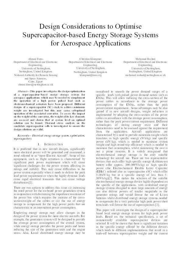 Design Considerations to Optimise Supercapacitor-based Energy Storage Systems for Aerospace Applications Thumbnail