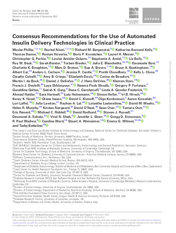 Consensus Recommendations for the Use of Automated Insulin Delivery Technologies in Clinical Practice Thumbnail