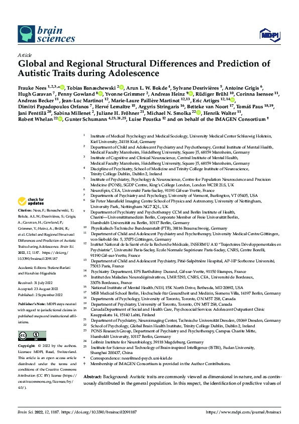 Global and Regional Structural Differences and Prediction of Autistic Traits during Adolescence Thumbnail