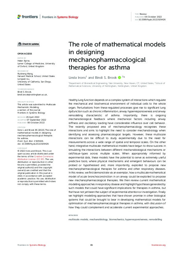 The role of mathematical models in designing mechanopharmacological therapies for asthma Thumbnail