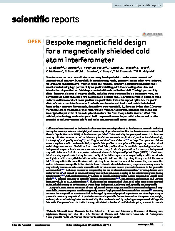 Bespoke magnetic field design for a magnetically shielded cold atom interferometer Thumbnail