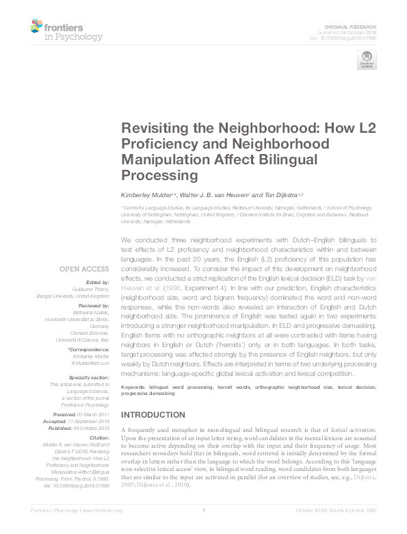 Revisiting the neighborhood: how L2 proficiency and neighborhood manipulation affect biliingual processing Thumbnail