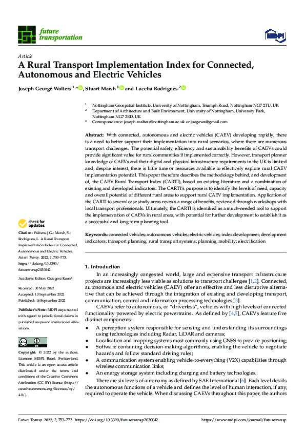 A Rural Transport Implementation Index for Connected, Autonomous and Electric Vehicles Thumbnail