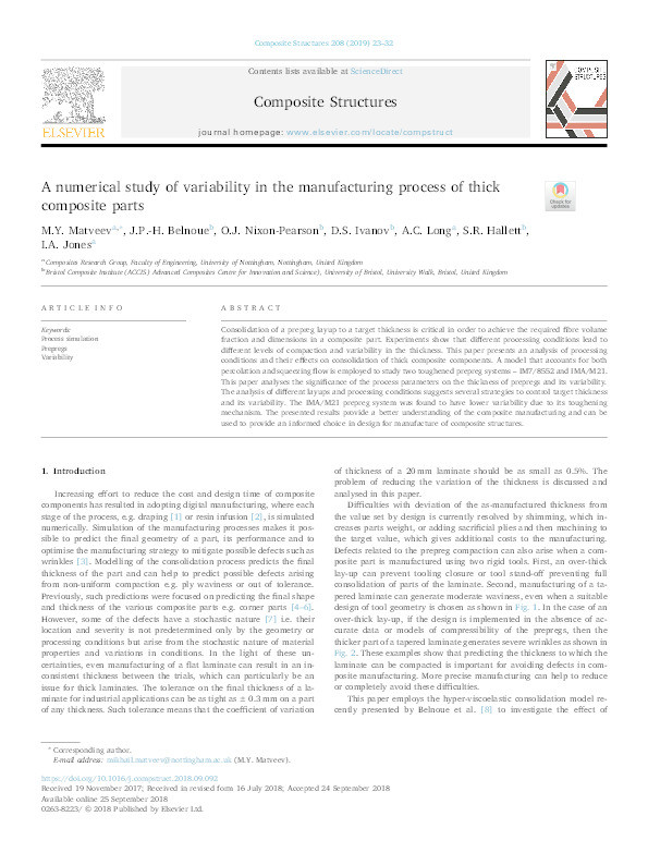 A numerical study of variability in the manufacturing process of thick composite parts Thumbnail