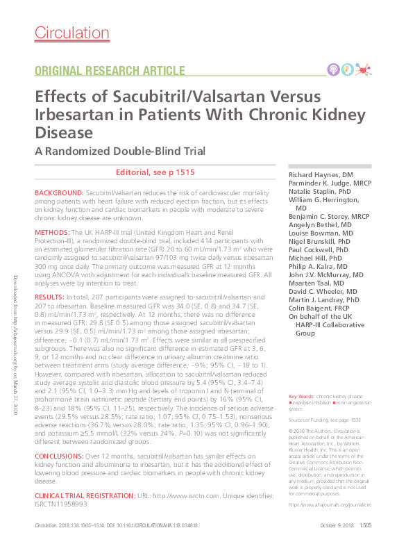 Effects of Sacubitril/Valsartan Versus Irbesartan in Patients With Chronic Kidney Disease: A Randomized Double-Blind Trial Thumbnail