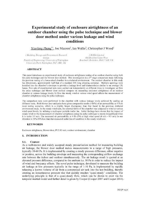 Experimental study of enclosure airtightness of an outdoor chamber using the pulse technique and blower door method under various leakage and wind conditions Thumbnail