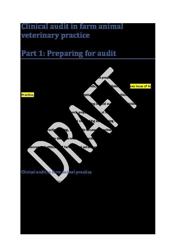 Clinical audit in farm animal veterinary practice: Part 1: preparing for audit Thumbnail