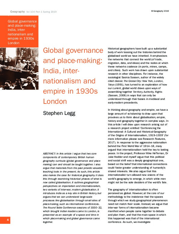 Global governance and place making: India, internationalism and empire in 1930s London Thumbnail