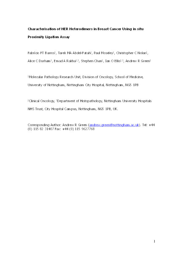 Characterisation of HER heterodimers in breast cancer using in situ proximity ligation assay Thumbnail