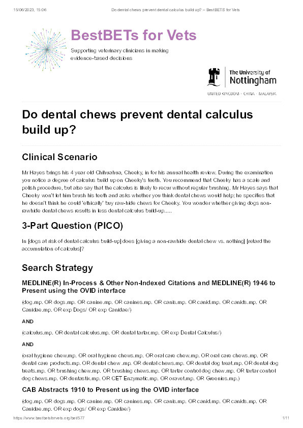 Do non-rawhide dental chews prevent dental calculus build-up in dogs? Thumbnail