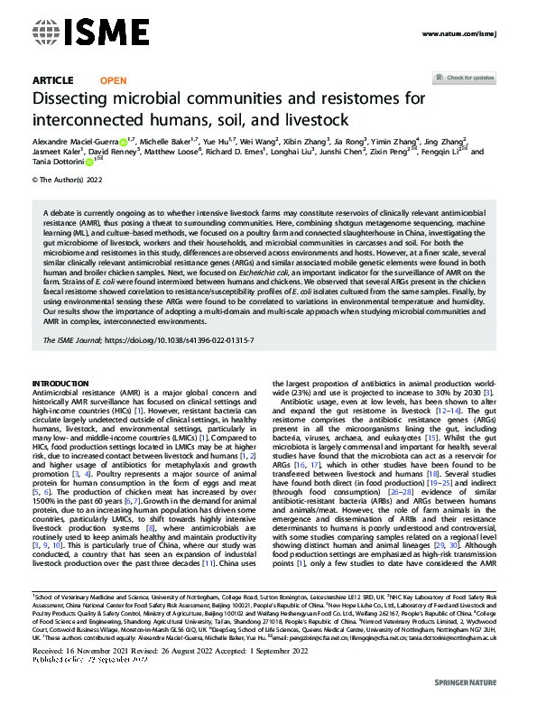 Dissecting microbial communities and resistomes for interconnected humans, soil, and livestock Thumbnail