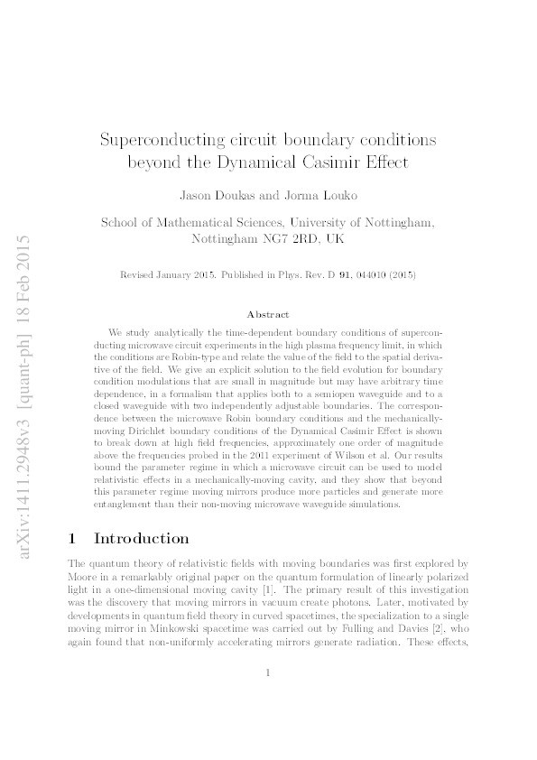 Superconducting circuit boundary conditions beyond the dynamical Casimir effect Thumbnail