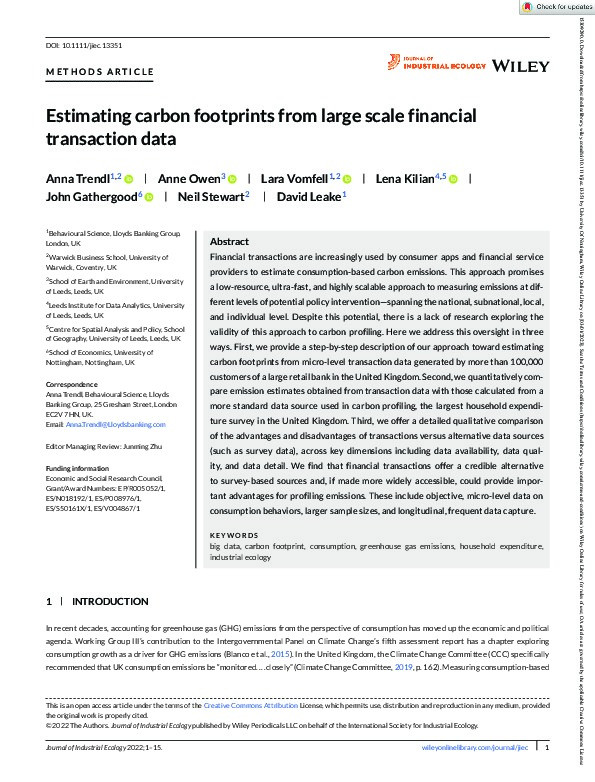 Estimating carbon footprints from large scale financial transaction data Thumbnail