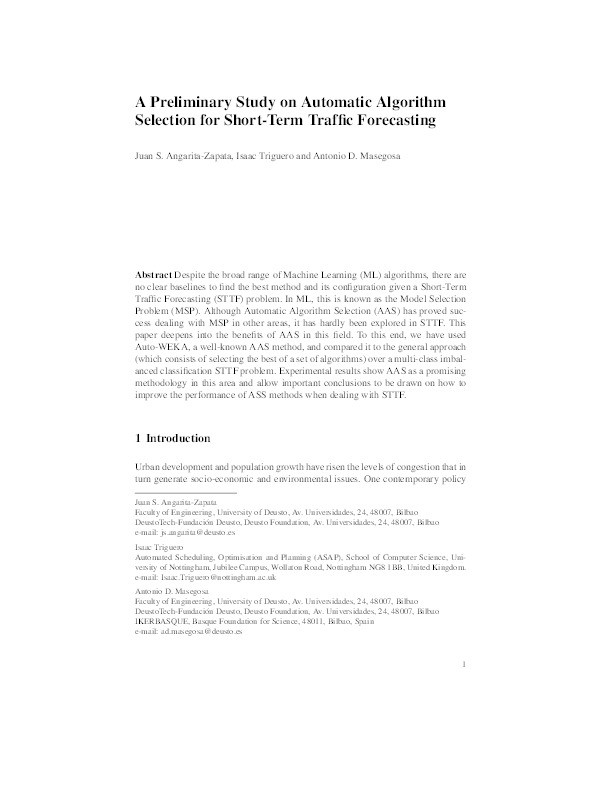 A preliminary study on automatic algorithm selection for short-term traffic forecasting Thumbnail